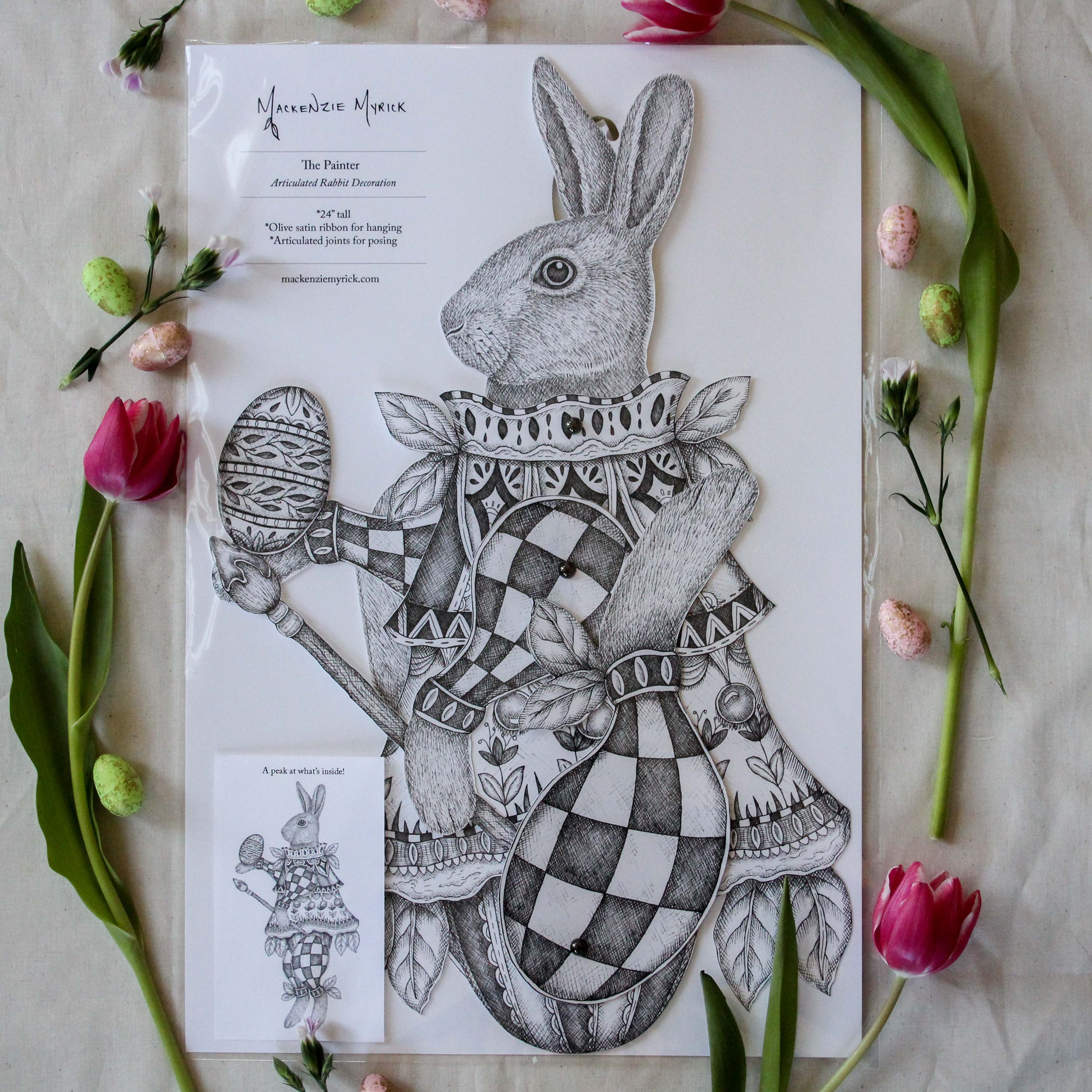 Mackenzie Myrick Studio - Wholesale Wall Accent - The Painter | Articulated Rabbit Decoration2