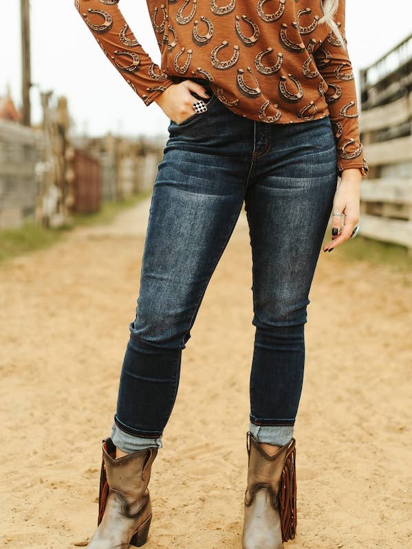 LUCKY & BLESSED - Wholesale Jeans - Women's - Dark Wash Tummy Control High Rise Skinny Jeans