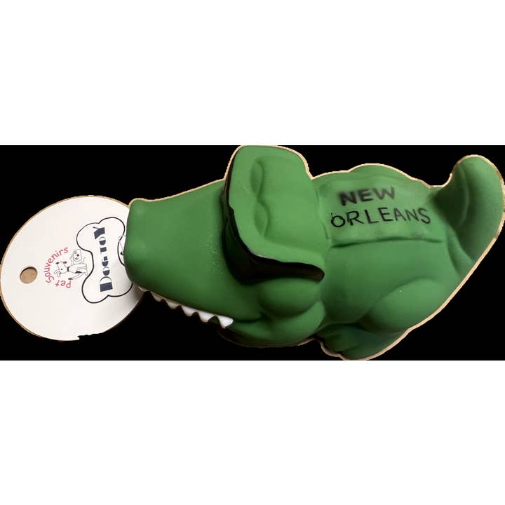 NEW ORLEANS Vinyl Green Squeaky Alligator dog toy for wholesale by Pet Souvenirs