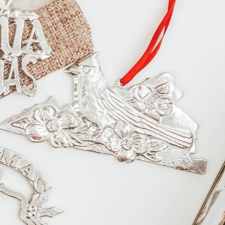 House of Morgan Pewter - Wholesale Ornament - Handmade Virginia State Outline and State Symbols - VA