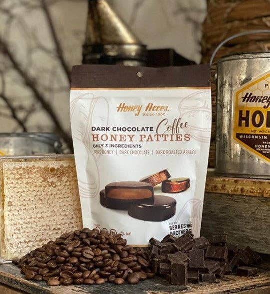 Honey Acres Inc. - Vente Friandises enrobées de chocolat - Galettes au chocolat noir, café et miel2