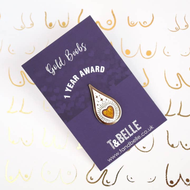 T & Belle - Wholesale Lapel Pin/Button - Drops of Magic - Gold 1 Year Breastfeeding Milestone Pin