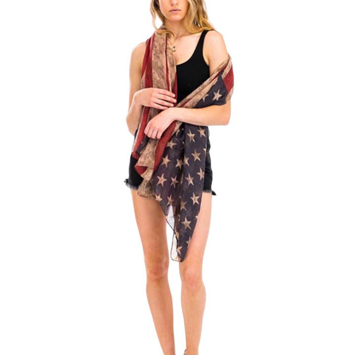 Vintage American Flag Printed Scarf for wholesale by LA Jewelry Plaza
