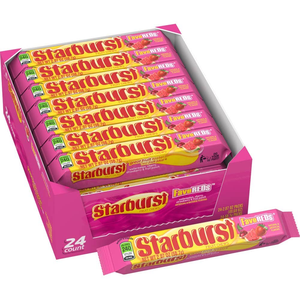 Long Island Candy Factory - Wholesale Taffy (zachte toffee) - Starburst Favereds Kauwsnoep 2,07 oz 24 stuks tray0
