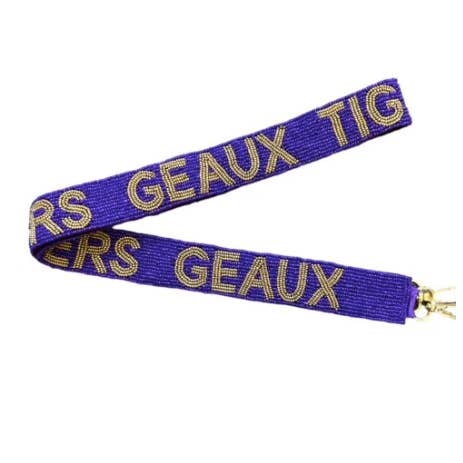 Game Day Seed Bead Bag Strap - Geaux Tigers - Purple & Gold for wholesale by Golden Lily
