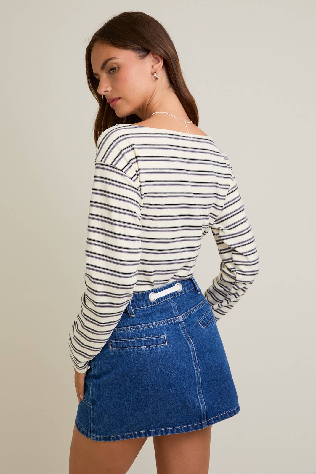 RAYURE BLANC-NOIR BODY À MANCHES LONGUES À COL BATEAU en vente sur Faire2