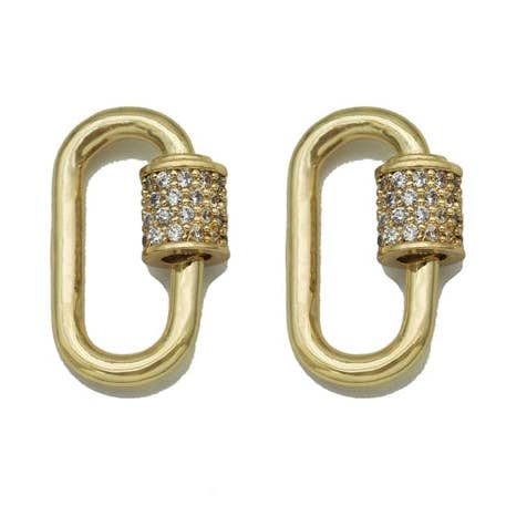 18K Guld CZ Pave Oval Form Skruv Lås, Karbinhake lås, Sku #H340 för wholesale av BestBeads&Beyond