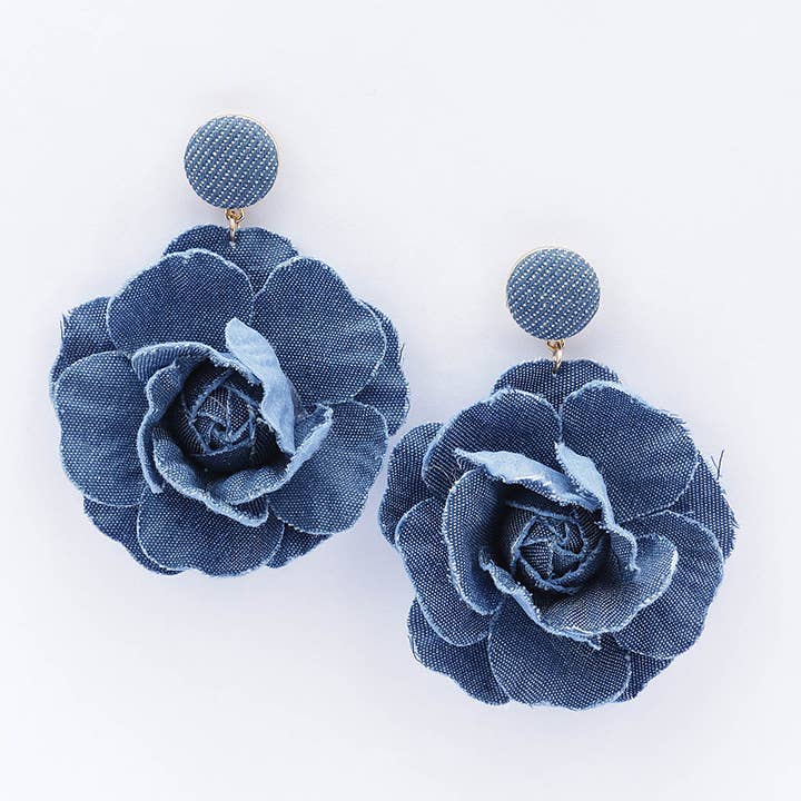 3AM BY H&D ACCESSORIES - Wholesale Dangle Earrings - Denim Flower Earring