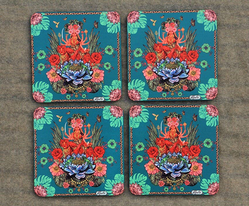 Msdre – wholesale Coasters – Ma Durga Indian Green Goddess Coaster1