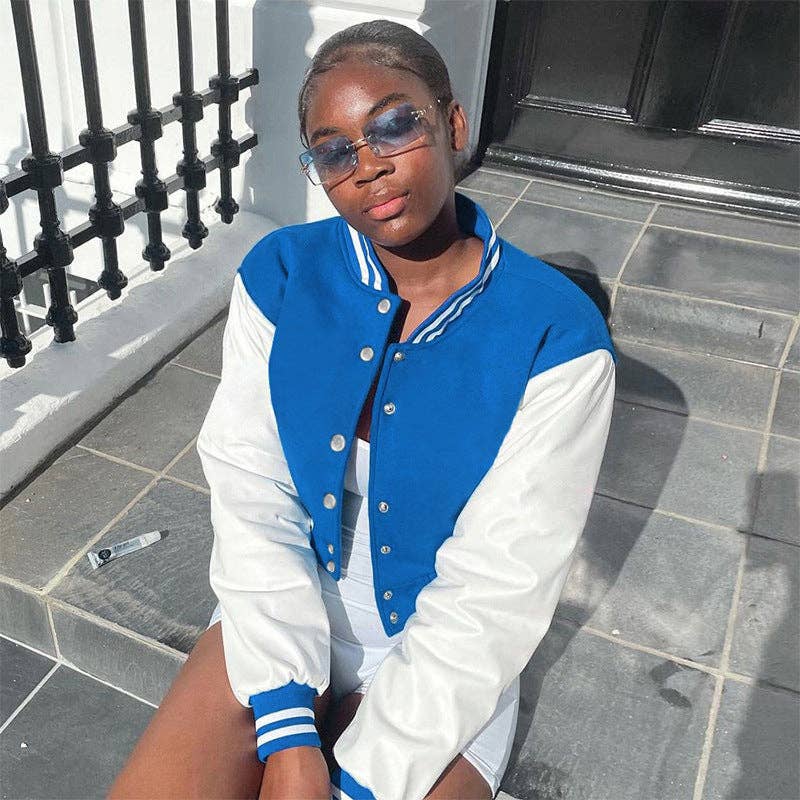 MB Fashion Wholesale - Wholesale Varsity/Baseball Jacket - Women's - MB FASHION CROPPED BUTTON DOWN JACKET 6466R2