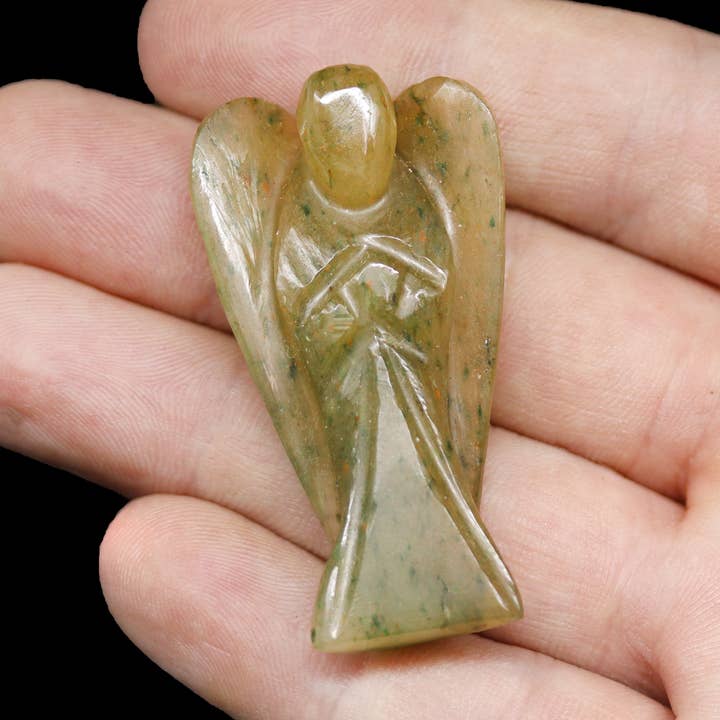 QTY 1 - Green Aventurine Gemstone Pocket Angel / 2" Avg for wholesale by Crystal River Gems LLC