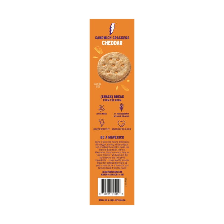 Mavericks Snacks - Wholesale Crackers - Cheddar Sandwich Crackers, Sharing Size (7 oz)