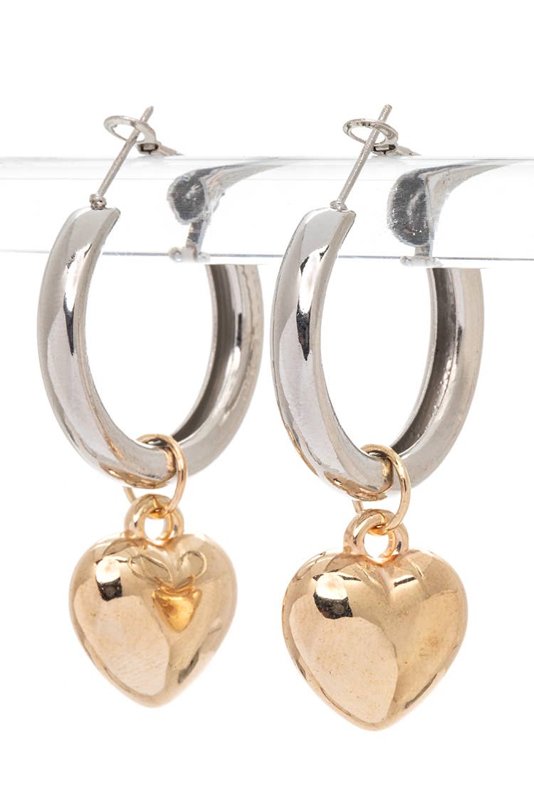 Artini Accessories - Wholesale Hoop Earrings - 2 Tone Heart Charm Hoop Earrings1