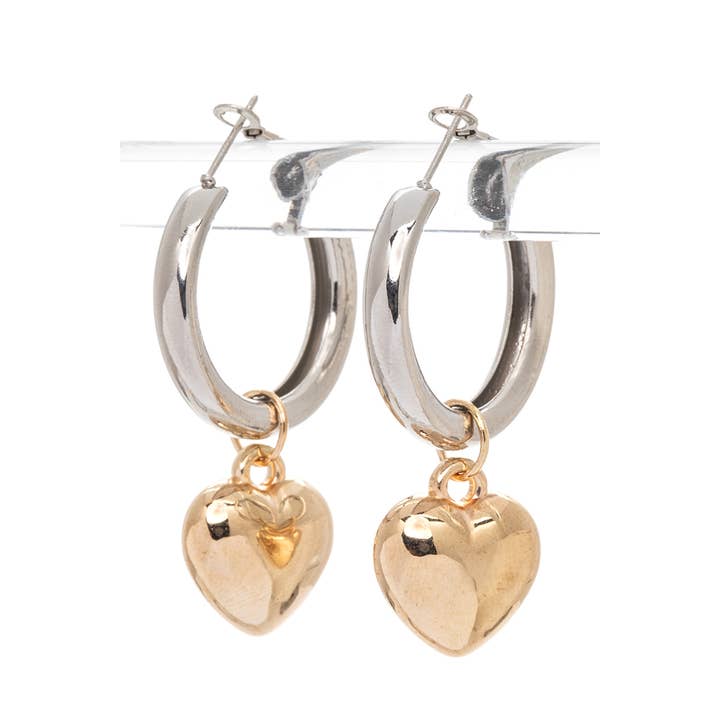 Artini Accessories - Wholesale Hoop Earrings - 2 Tone Heart Charm Hoop Earrings1