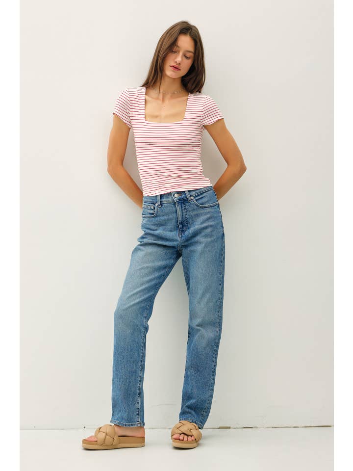 Be Cool - Wholesale Knit Top - Women's - ULTRA SOFT DOUBLE LINED STRIPED SQUARE NECK TOP 20