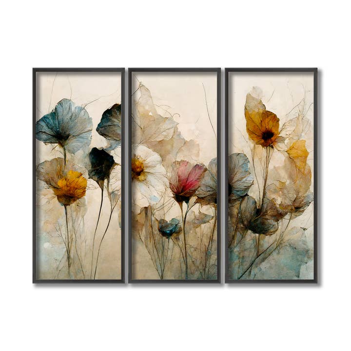 "Dry Flower Bouquet" Framed 3-Piece Wall Art Set for wholesale by Ready2hangart, Inc.