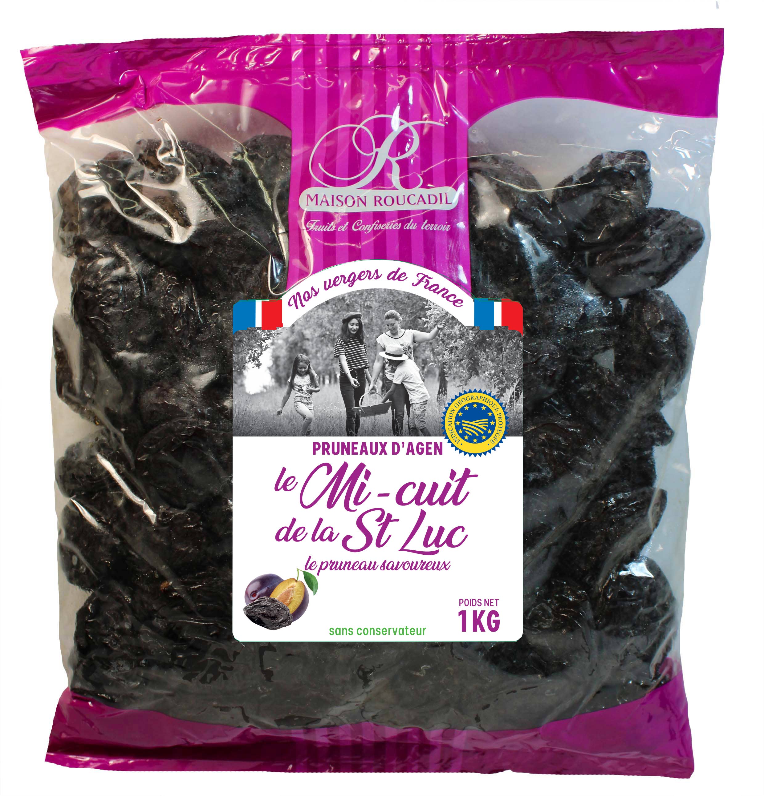 Maison Roucadil - Wholesale Dried/dehydrated fruit - Agen Prunes Half-Cooked - 1Kg Bag