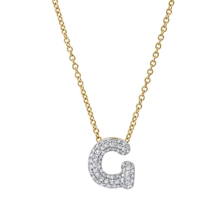 Bubbel Initial Diamantbokstavshänge i 14K Guld – G för wholesale av LuvMyJewelry (LMJ)