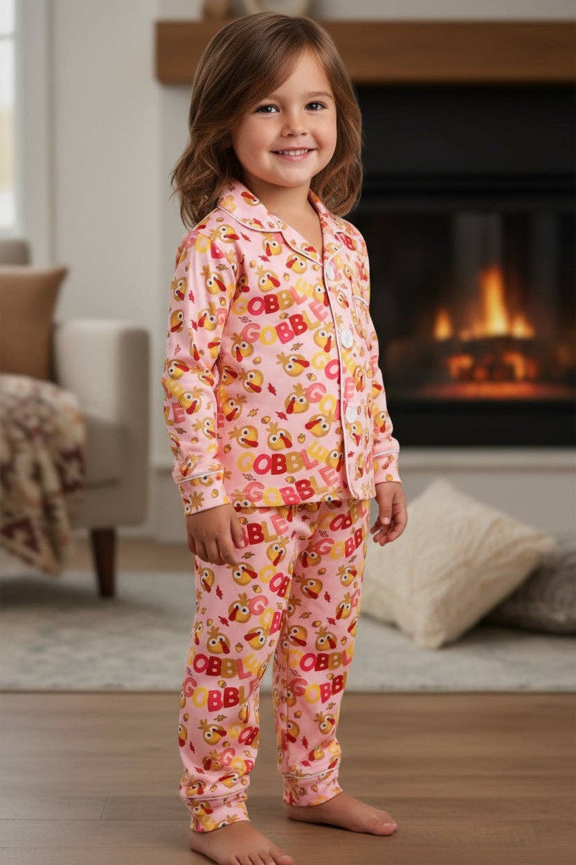 Kids Charm Online - Vente Haut et bas de pyjama – enfant - Glou Glou ! Pyjamas pour filles de Thanksgiving. GLP080702-JEAN0