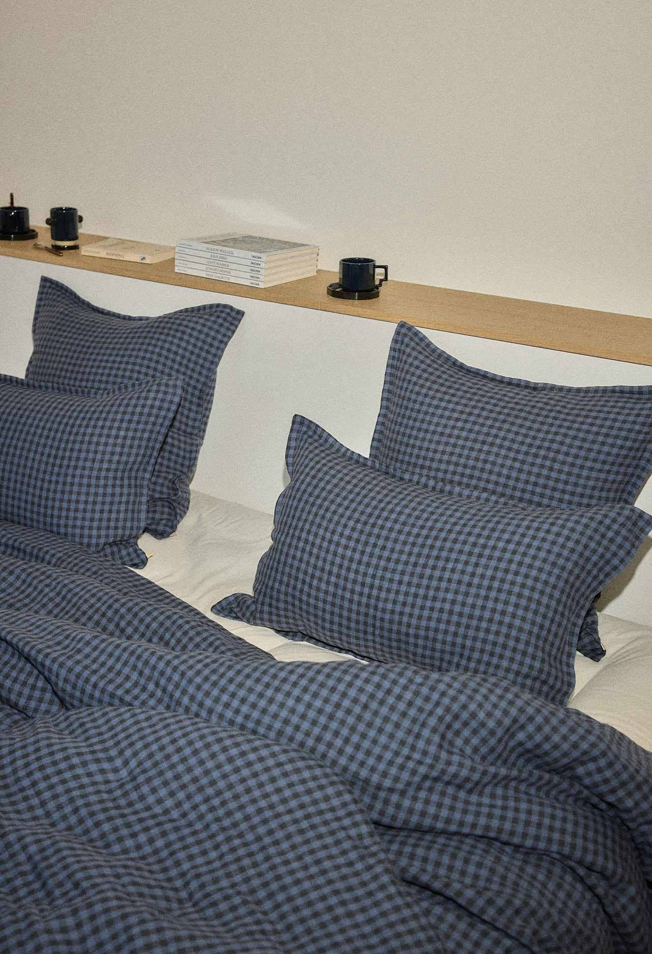 VICHY MARINA Copripiumino in lino lavato a quadretti blu navy in vendita all'ingrosso su Faire0
