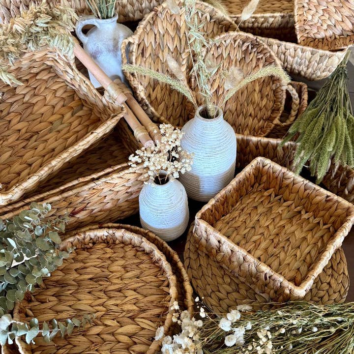 Collins Painting & Design - Vente Plateaux décoratifs - WG-1003 - Plateaux ronds avec poignées en jacinthe d'eau, ensemble de 21