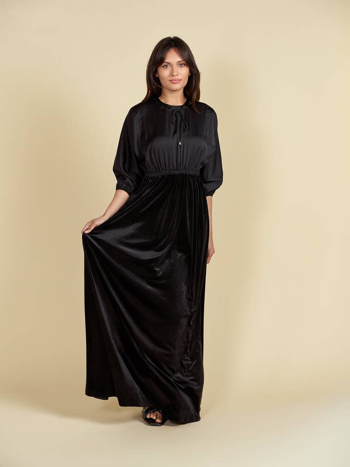 Satin Top Velour Bottom Maxi Dress for wholesale by Ellwi Design
