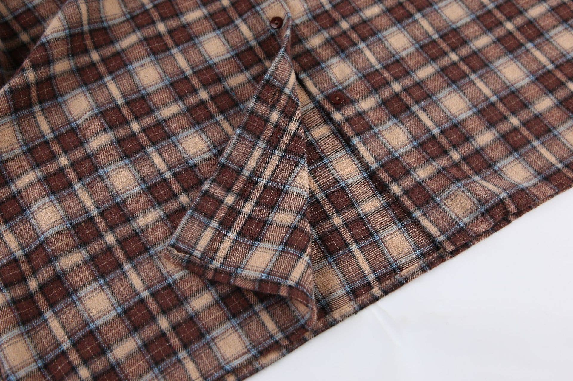 Khaki Loose American vintage long design plaid shirt for wholesale on Faire7