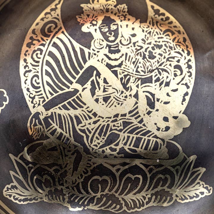 Fwosi - Wholesale Meditation Supplies - Sound Bowl Meditation Set | Hand Crafted Goddess Saraswati Healing Bowl | Antique Tibetan Singing Bowl with Mallet & Cushion for Yoga