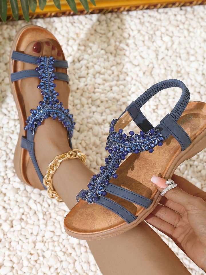 Rentoes – Großhandel Sandalen – Damen – Flache Damensandale mit Strassperlen JS698-1316