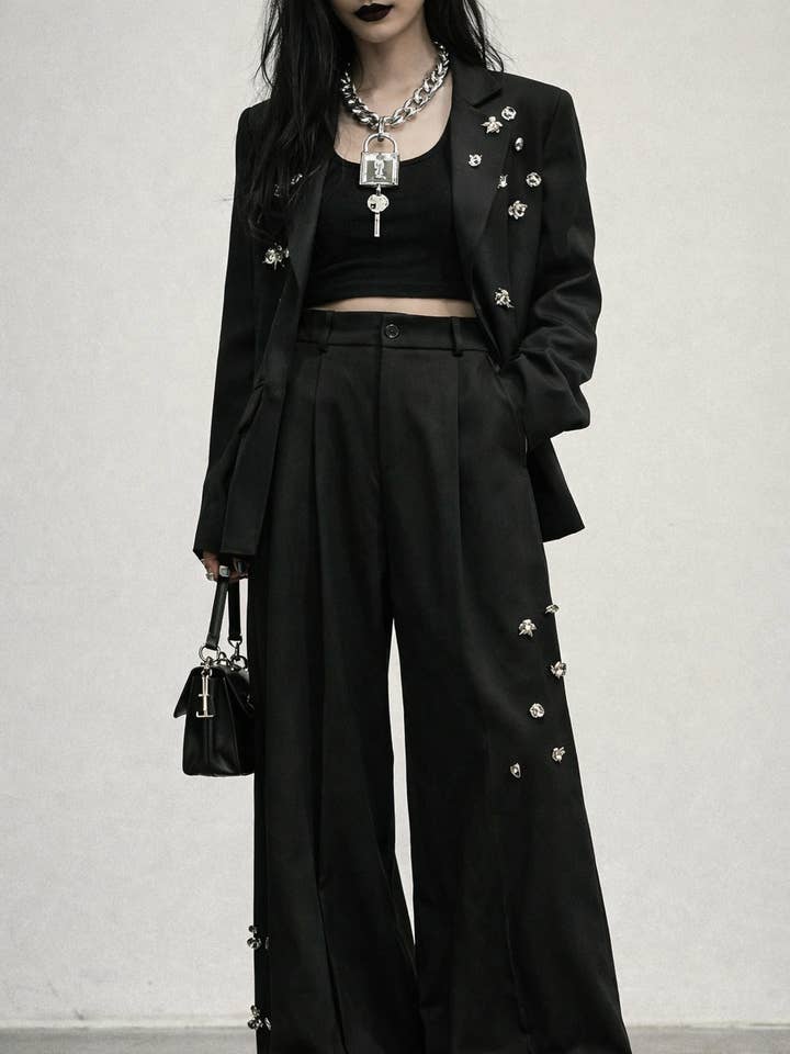 Pyntede gotiske bukser med brede ben for engroshandel hos Simple Moderne