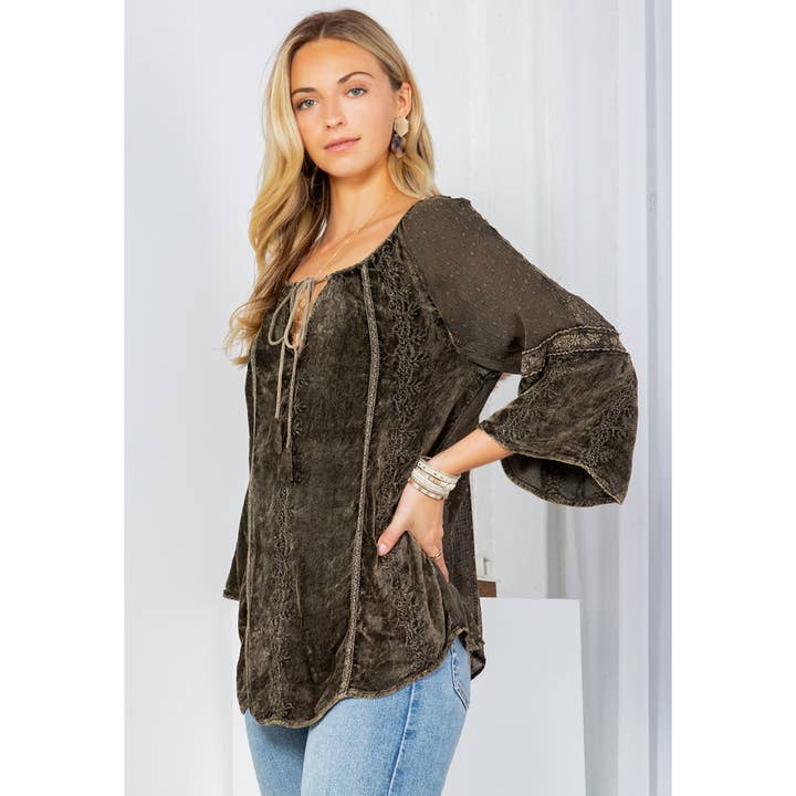 Young Threads - Wholesale Blouse - Women's - Velvet & Georgette Patchwork Peasant Top10