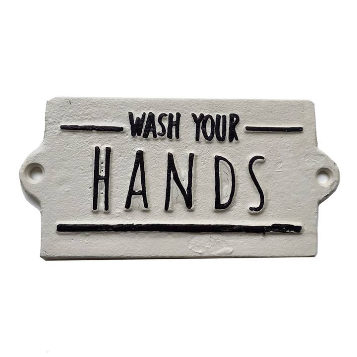 Wash Your Hands 5" Iron Wall Plaque - Cottage Bathroom for wholesale by CB Home Collection