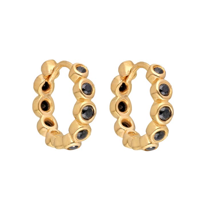 Tiramisu - Wholesale Hoop Earrings - Gold Plated Over Silver Black Spinel Hoop Earring RLE251983