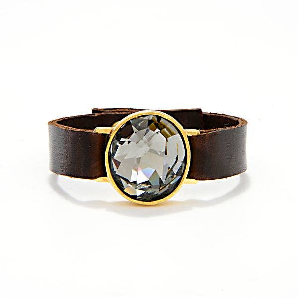 Rebel Designs Accessories - Wholesale Bangle Bracelet - Single Crystal Leather Bracelet - 18K Gold Finish0