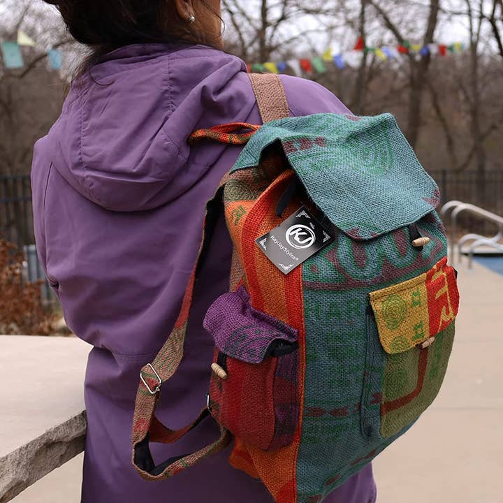 Lungta Imports - Wholesale Backpack - Women's - Hobo Hippie Recycled Jute Rice Bag Backpack Hand-Made Nepal