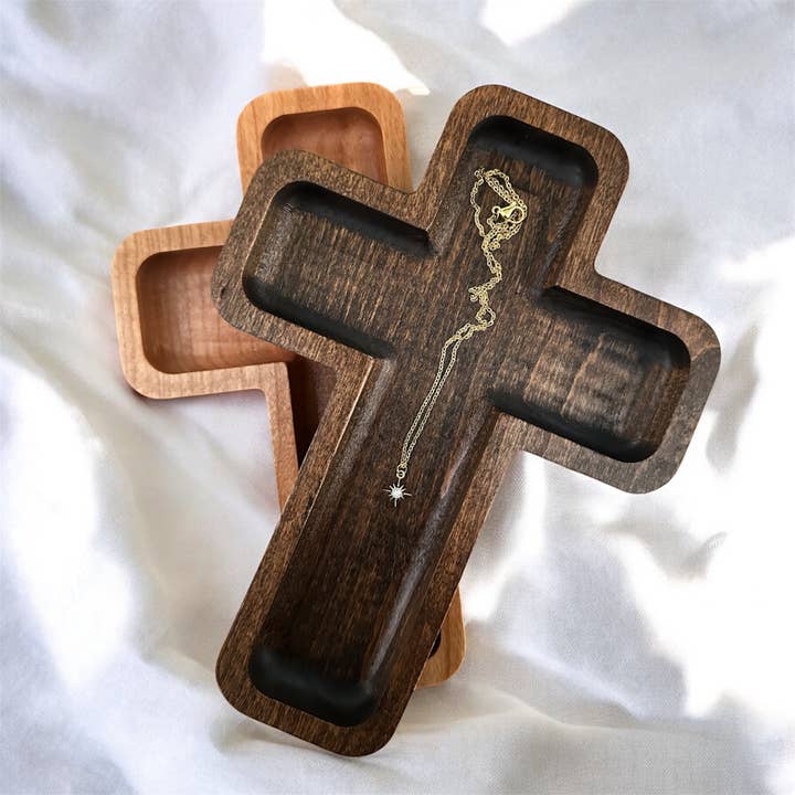 Cross Catchall Tray, Wooden Jewelry Dish, Faith Decor for wholesale by Third Eye Creation Company