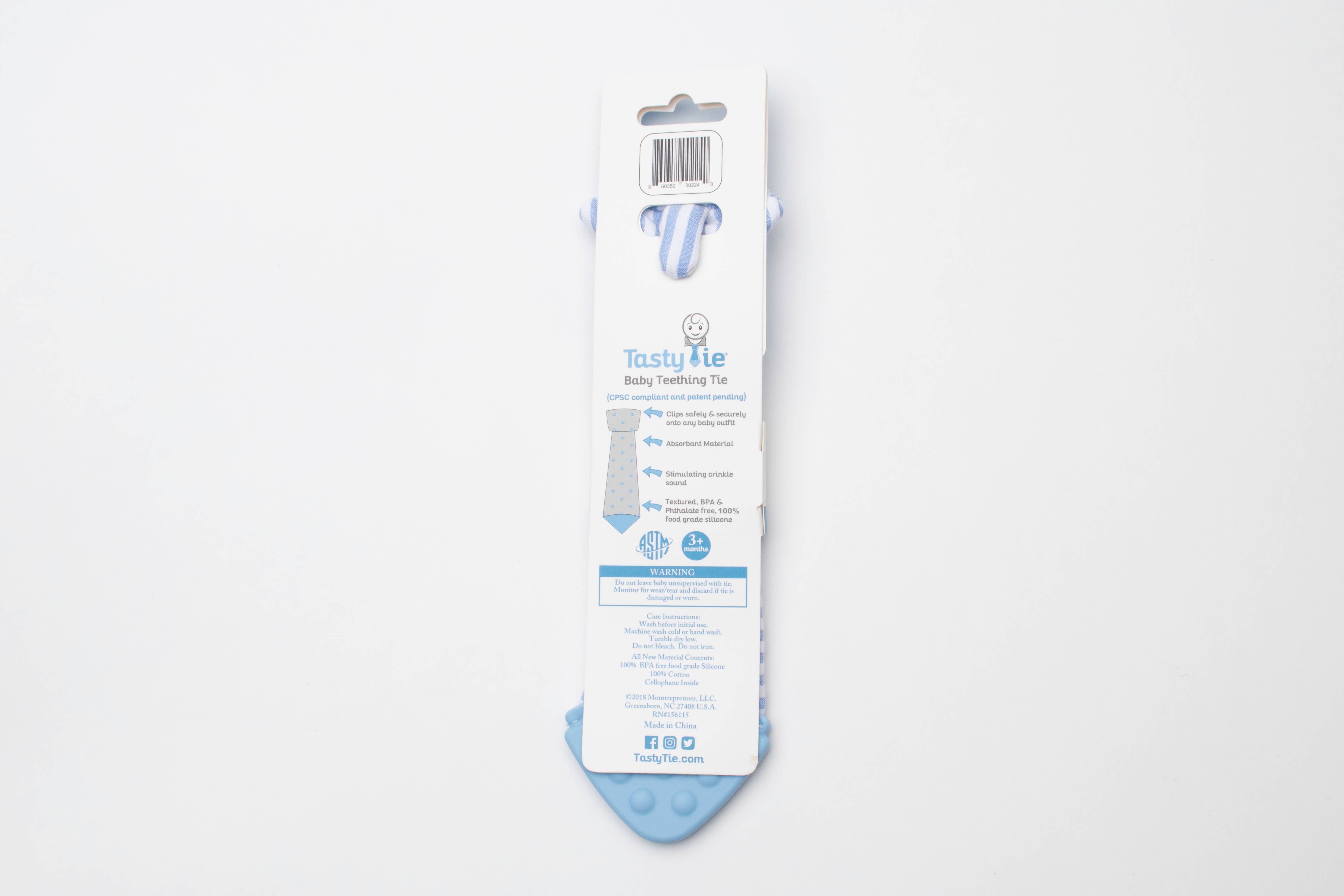 Tasty Tie® - Wholesale Teether (Not Clip-On) - Baby - Tasty Tie Teether, Crinkle Toy, Baby Boy Gift (Seersucker)1