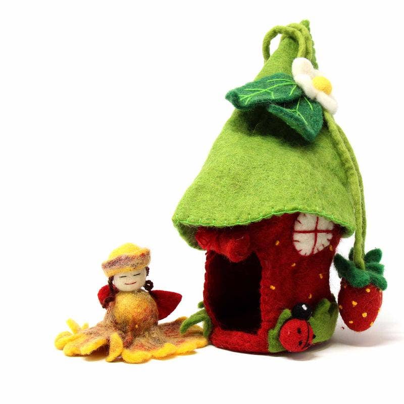 Global Crafts - Wholesale Decorative Tabletop Object - Handcrafted Strawberry Felt Fairy House2