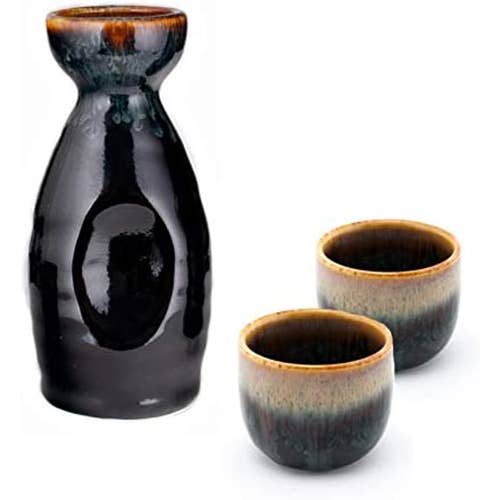 Ensemble de saké Bouteille Tokkuri de 5 fl oz avec deux tasses de 1,5 fl oz pour la vente par Melange Marche