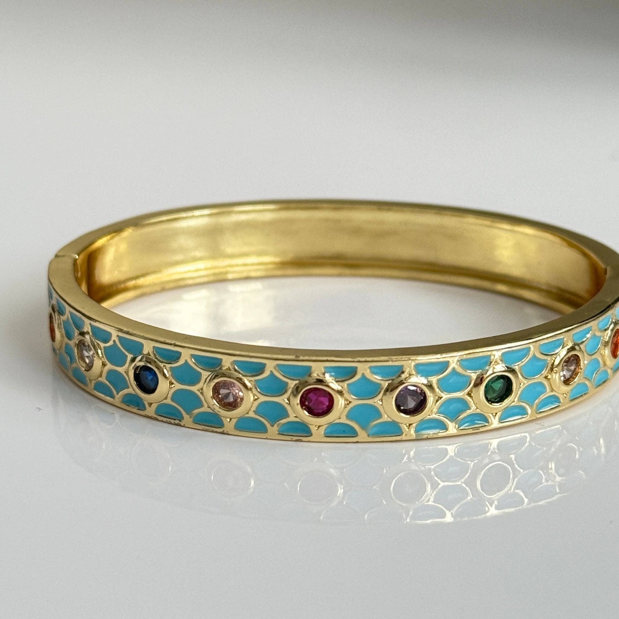 Vinnis Jewelry - Wholesale Bangle Bracelet - Gold Enamel Bangle with Multi-Stone Accents – Turquoise Meenakari Kada for Women3