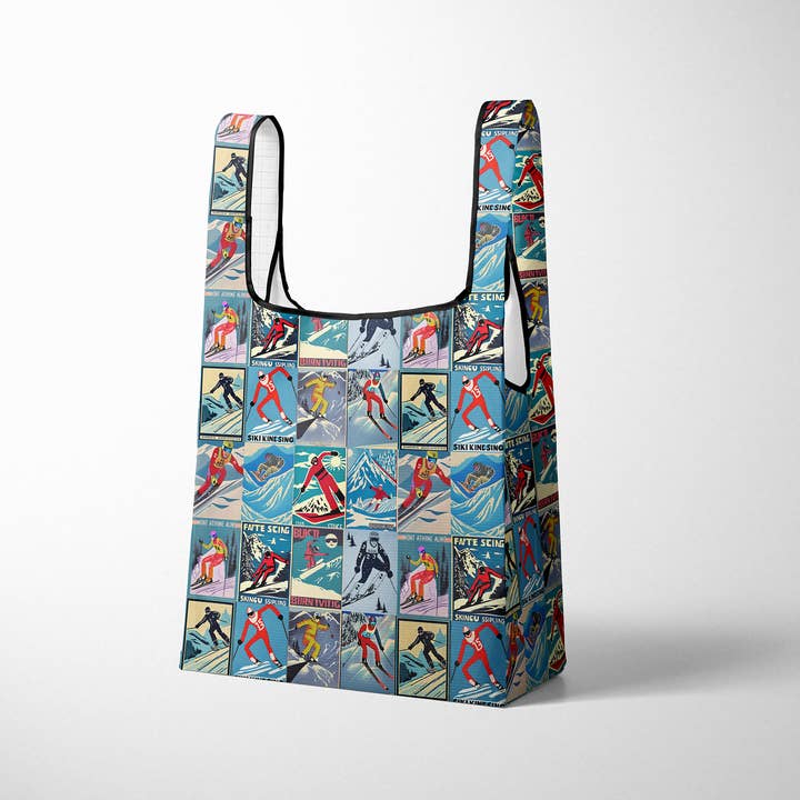 Sofs Designs - Wholesale Grocery/Shopping Bag - Reusable foldable Large market bag ripstop fabric Ski Love2