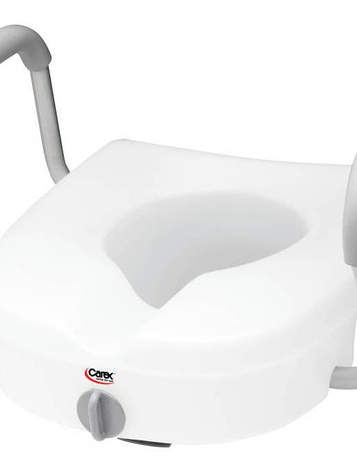 CAREX - Siège de toilette surélevé compact E-Z Lock avec accoudoirs réglables pour la vente par Relaxacare