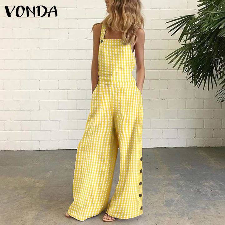 SALINA TRADING INC - Wholesale Jumpsuit - Women's - Women Casual Check-Print Wide-Leg Jumpsuit