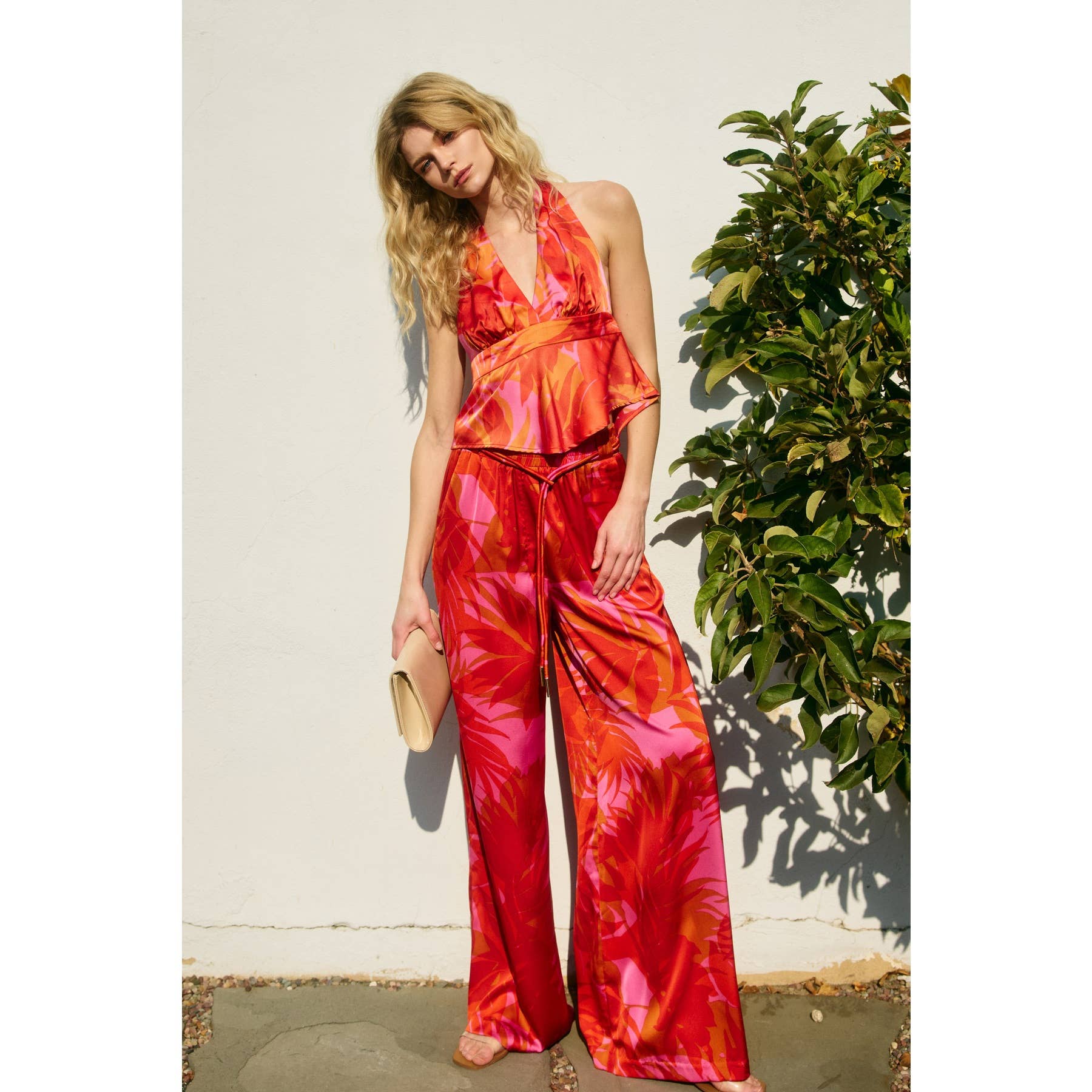 FLAME SCARLET Sunset Lover Looped Belt Pants for wholesale on Faire3