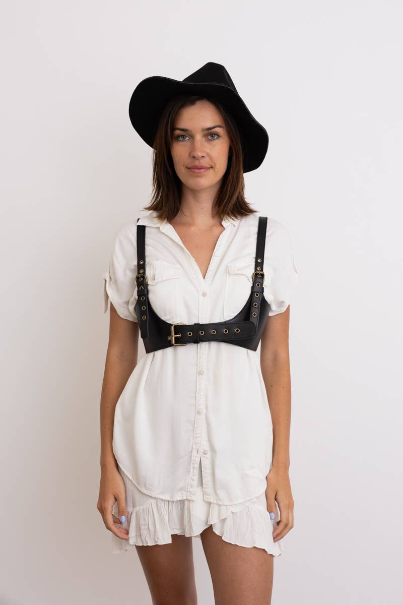 Leto Accessories - Vente Ceinture – femme - Ceinture Harnais en Cuir Noir Style Punk avec Lanières Ajustables