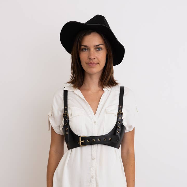 Leto Accessories - Vente Ceinture – femme - Ceinture Harnais en Cuir Noir Style Punk avec Lanières Ajustables0