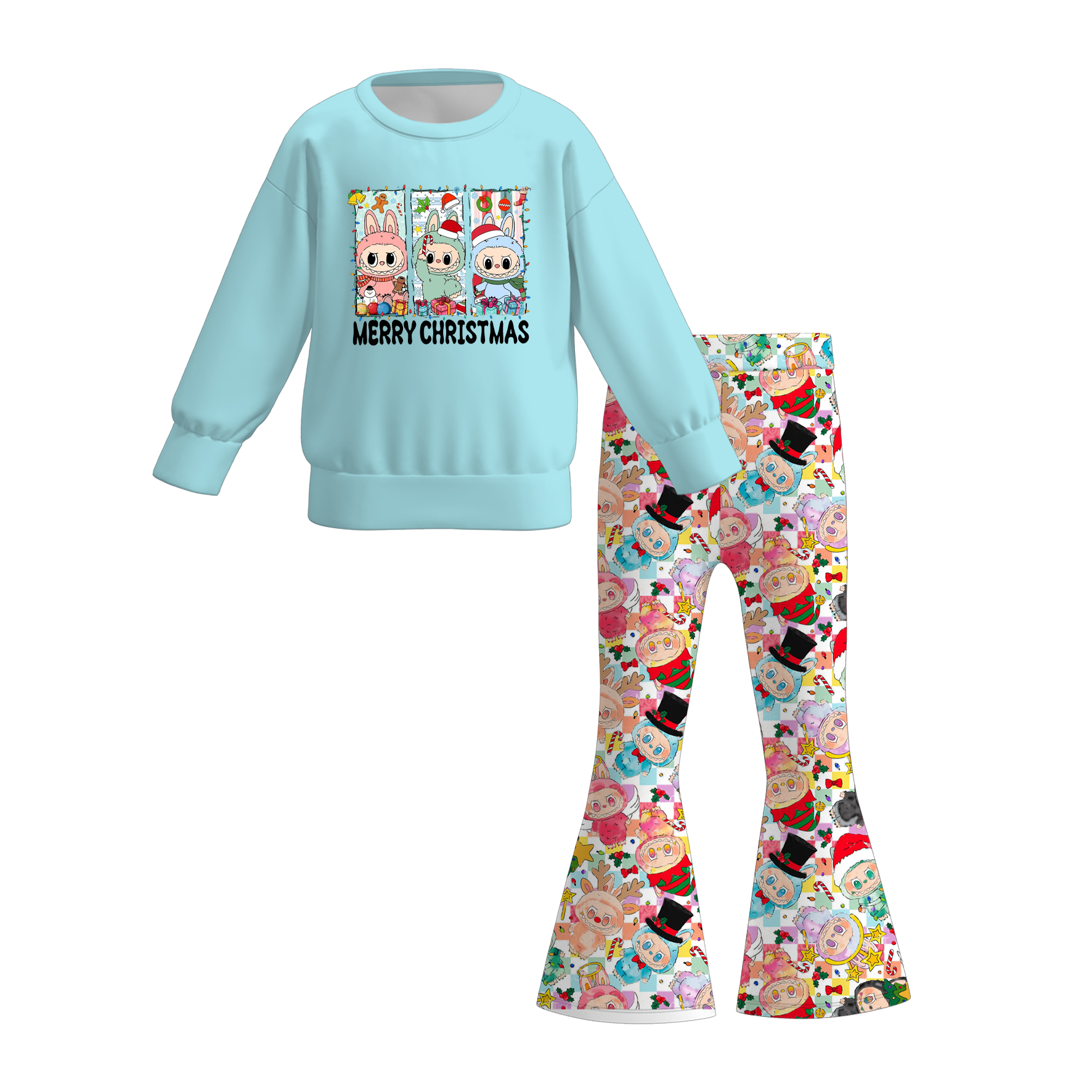 Auraquise - Wholesale Top & Pant Set - Kids - Girls 2 Pieces Labubu Themed Printed Top + Pant Set3