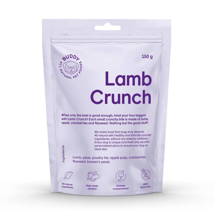 Finest Petfoods – wholesale Pet treats – Dog – Buddy Crunchy Snack Lamb with Cranberries 150 g0