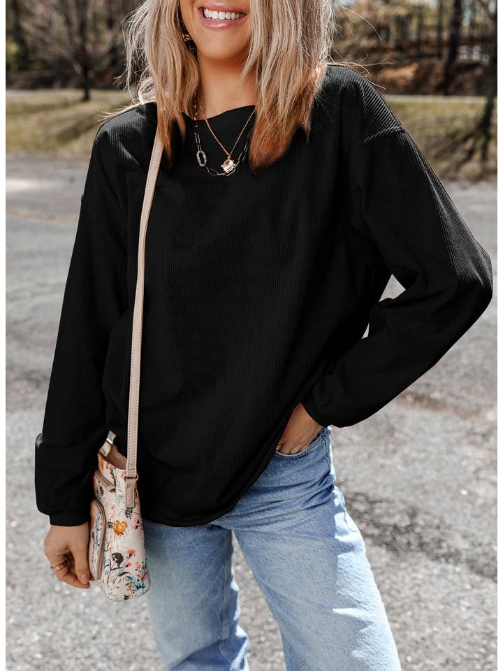 Aapparella - Vente Sweat-shirt – femme - Chandail à col rond en velours côtelé uni pour femmes | S-2XL43