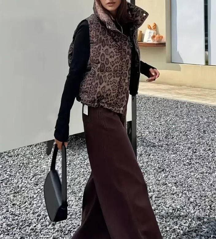 Rosa Clothing - Wholesale Outerwear Vest - Women's - Leopard Print Puffer Vest Women Winter Streetwear Trendy2